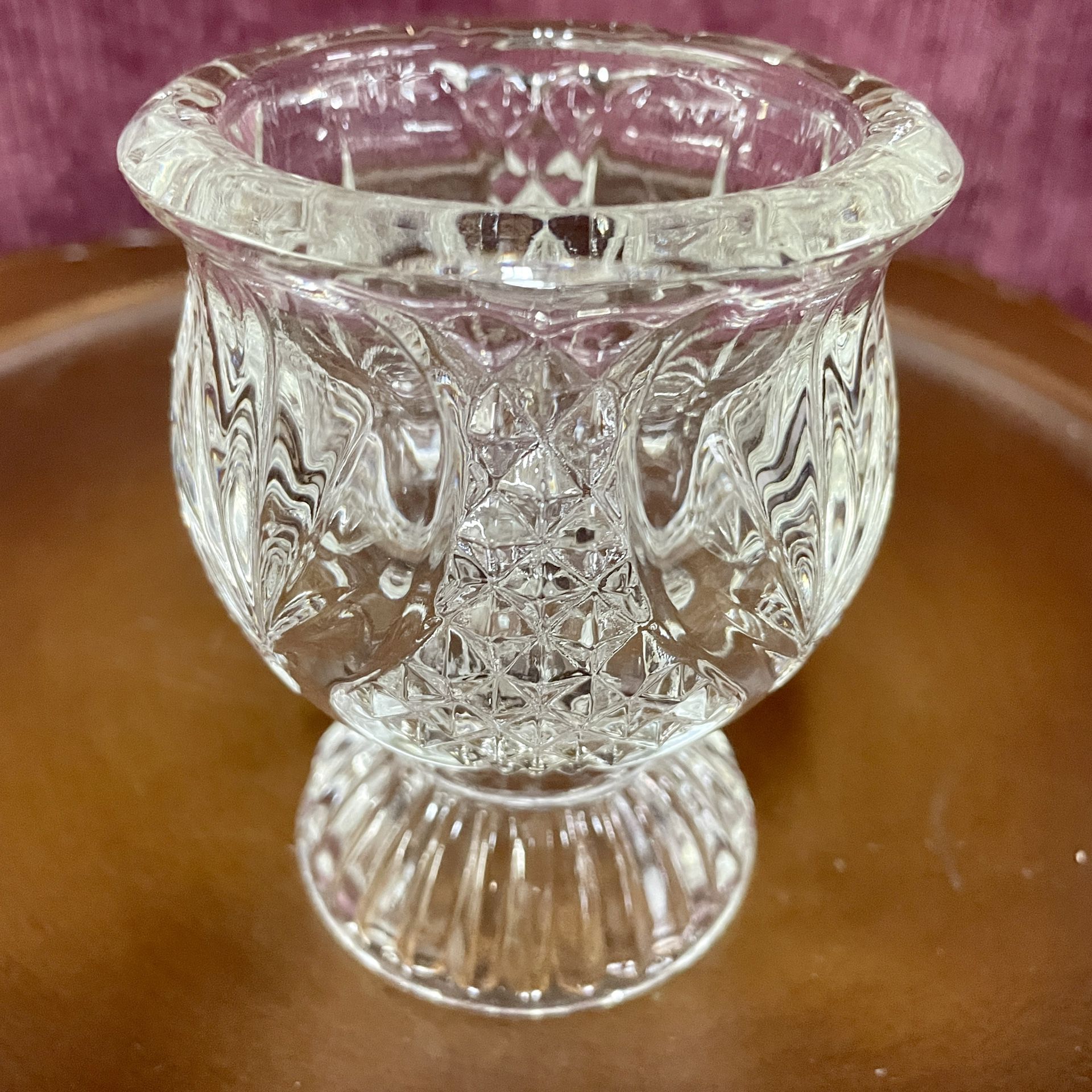 Vintage Avon Glass Reversible Tapper/Tea Light Diamond & Pineapple Pattern Candle Holder
