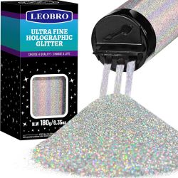 LEOBRO Silver Holographic Glitter 180g – Fine Craft Glitter for DIY