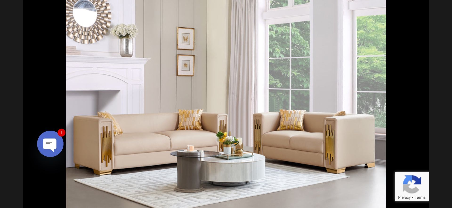 2PC Cream Leather Fabric with Gold Trim Sofa+Love Seat