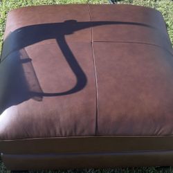 Brand New Brown Leather Wide Square Ottoman