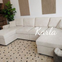 Stunning 💓 sectional sofa double chaise ivory Corduroy
