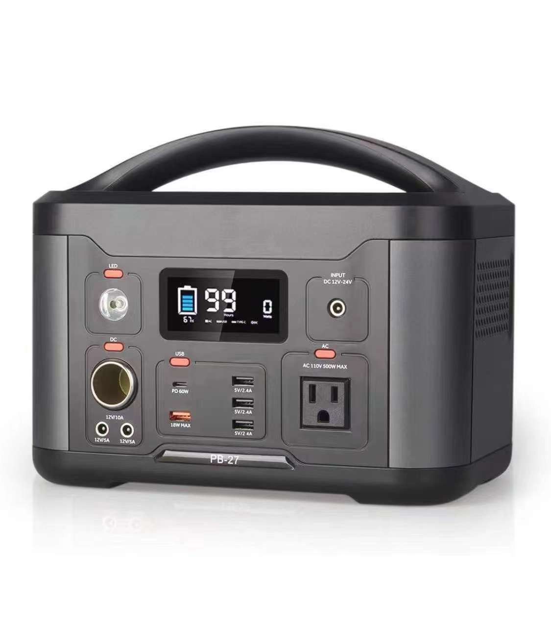 Portable Power Station, 501Wh Solar Generator, 500W (Peak 1000W) AC Outlet/DC/QC3.0 USB/Type-C, Quiet Backup Battery Power Supply for CPAP Camping Out