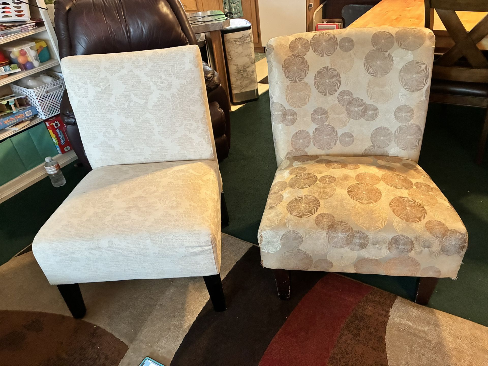 Cute living room, not dining chair-. The tan yellowish ($20) one only as has a tear on one side and dust from being in storage. Just helping a frien
