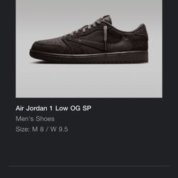 Travis Scott Jordan 1 Low Velvet Brown Size 8 Men