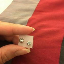 Real silver zircon Diamond small Stud earrings 