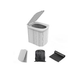 (212121-32) Portable Camping Toilet for Adults XL Portable Folding Toilet with Lid,Travel Portable Potty for Adults,Porta Potty Car Toilet, Grey