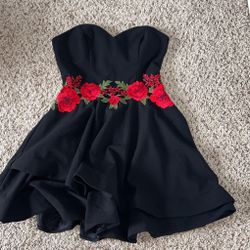 Mini Black Lace Rose Dress