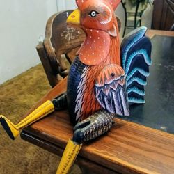 Solid Wood Hand Made Poseable Rooster 