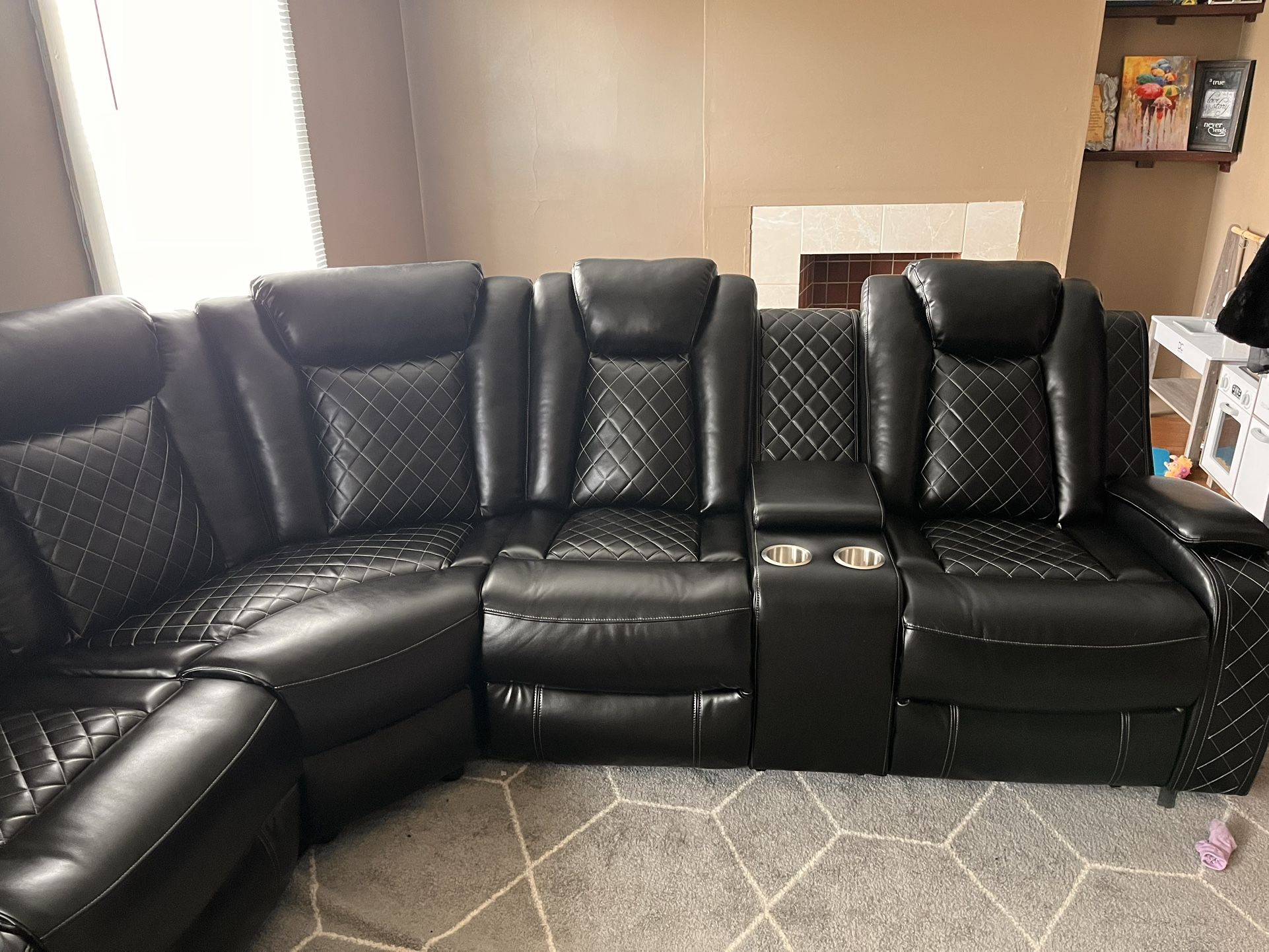 2 Piece Brand New Black Vegan Leather Sectional