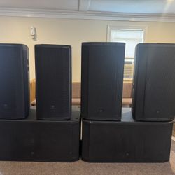 JBL Full PA Sound for Band/DJ/Install 4 x JBL 3-Way Powered Speakers + 2 Dual 18” JBL Subwoofers