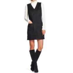 Black, faux micro suede, dress with pockets