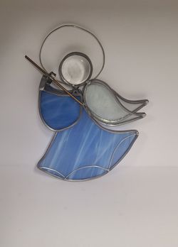 Beautiful Vintage Blue Stained Glass Angel Suncatcher