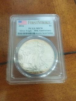 2016 Silver Eagle 30th Anniversary PCGS MS70 First Strike