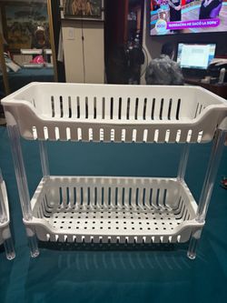 2-Tier White Plastic Storage Rack