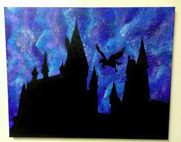 Hogwarts silhouette canvas painting