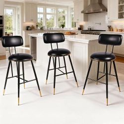 Bar Stools Set Of 3 26 Inch Tall Counter Height Barstools With Backs Upholstered Bar Chairs For Kitchen Island Home Coffee Bar