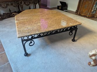 Marble and wrought iron coffee table