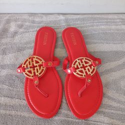 Fashion Women's Flat Sandal MAIN Limit-24 Red size 10