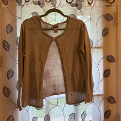 Tan Cardigan With Embroidered Flowers  Thumbnail