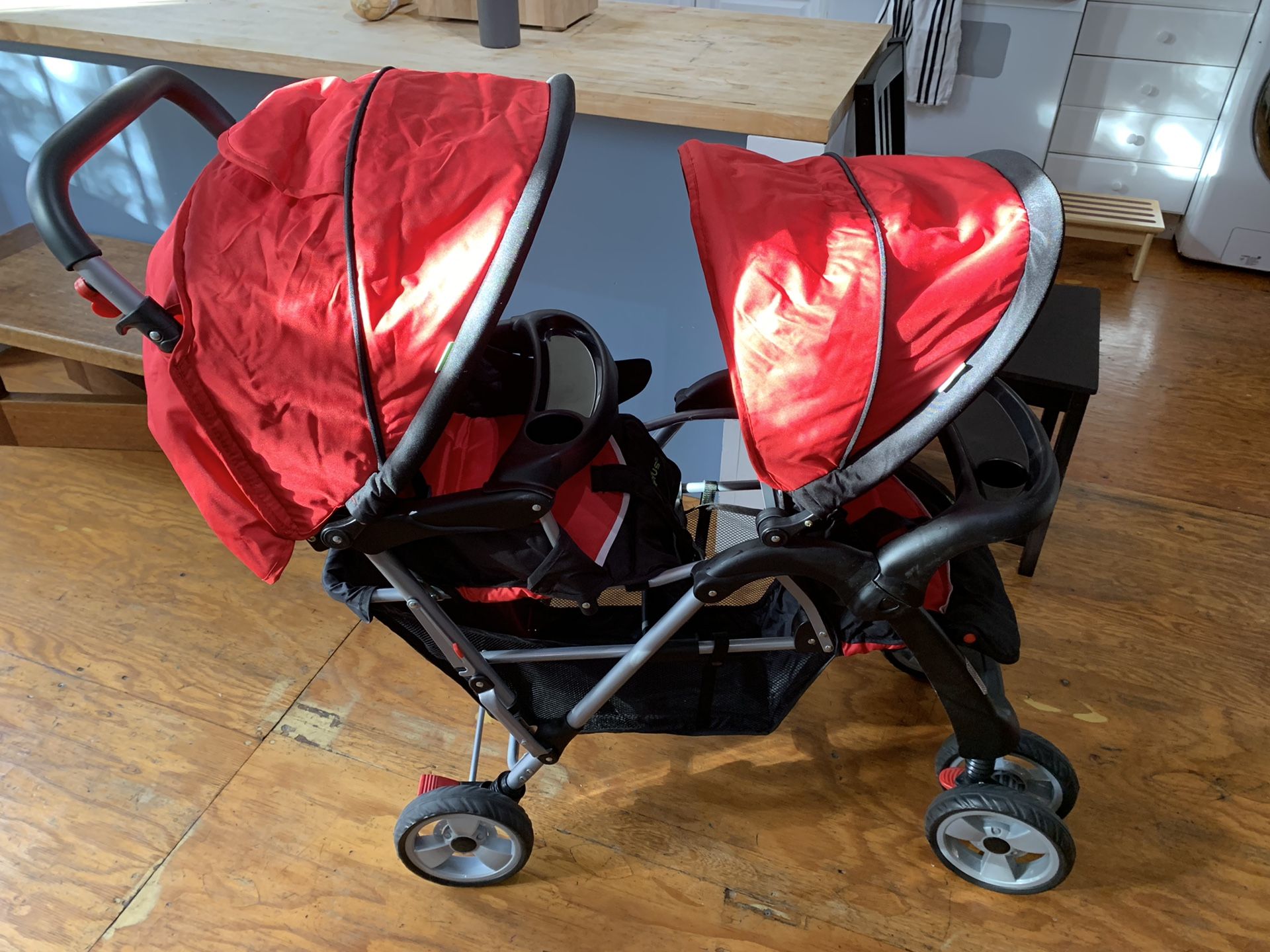 Costway Foldable double stroller. Red.