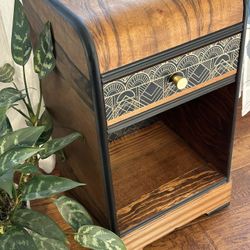 Solid Wood Art Deco Nightstand Or Side Table
