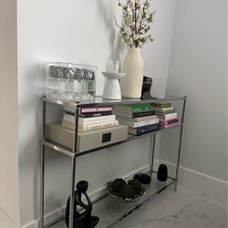 Modern Glass Console Table – Chrome Frame