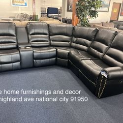 Black Bonded Leather Power Recliner Sectional 