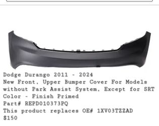 Dodge Durango 2011 - 2024
New Front Bumper