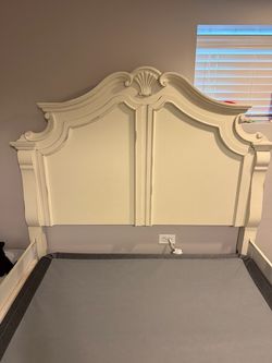 White Wood Ornate Bed Headboard