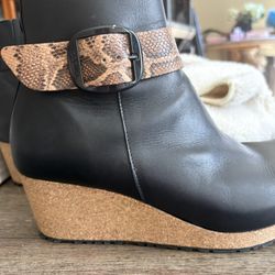 Papillio Birkenstock Black Boots With Snakeskin Buckle