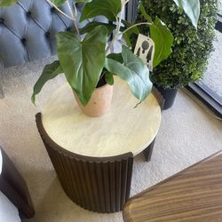 Deodar Travertine Round End Table