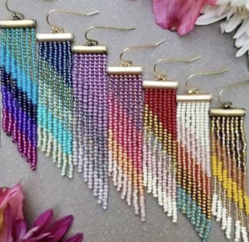 $14 a Pair! Handmade Fringe Beaded Earrings - Multi-Colored