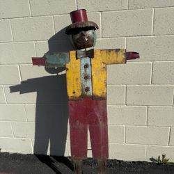 Vintage Handcrafted Metal Folk Art Figure Wall Decor / Garden Art