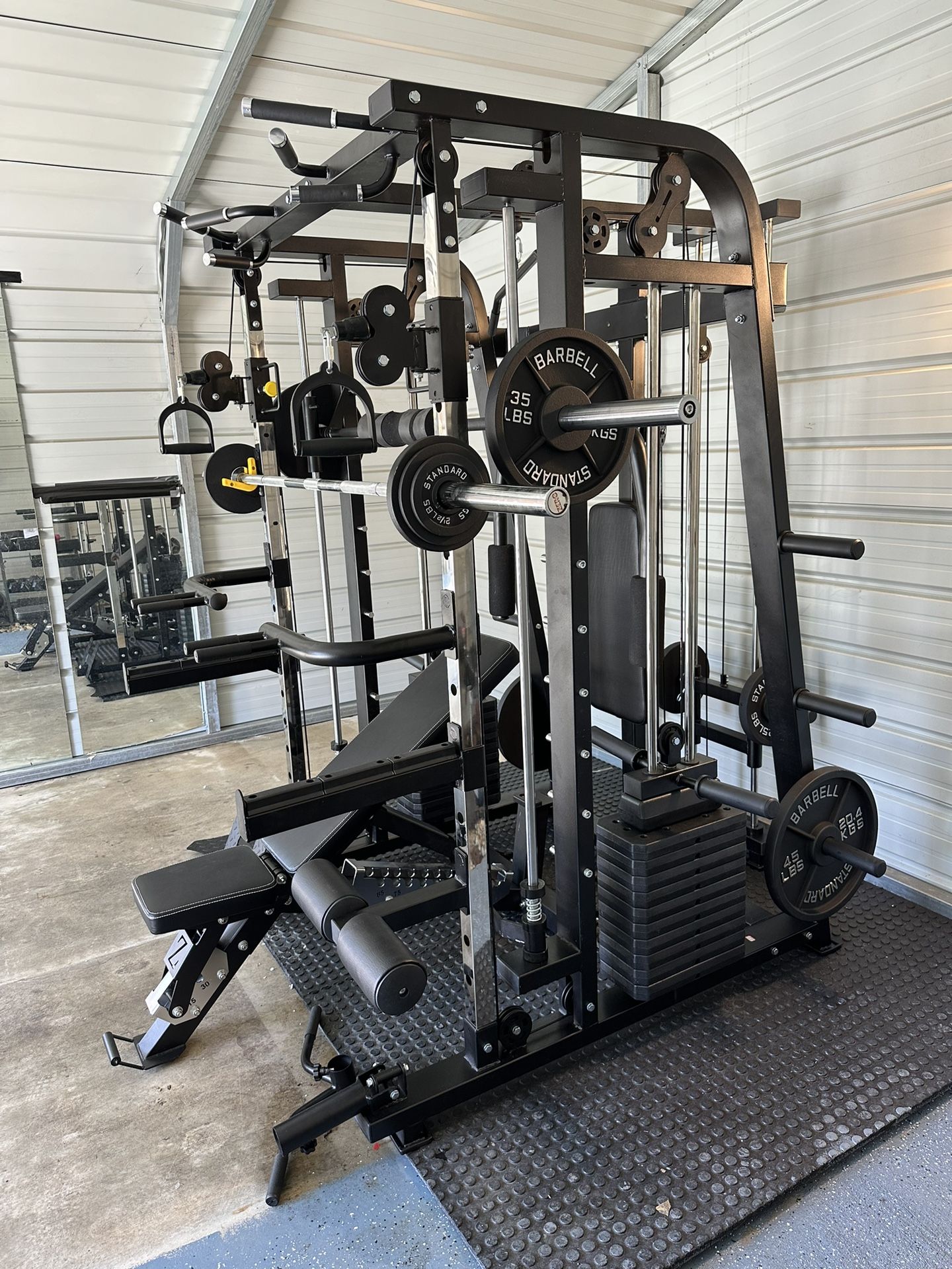 Smith Machine 300 | Adjustable Bench | 245lb Cast Iron Olympic Weights | 7ft Olympic Bar | Fitness | Gym Equipment | FREE DELIVERY/INSTALLTION 🚚