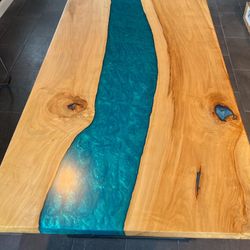 42x84 Maple And Turquoise River Dining Room Table