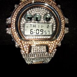 Iced Out Silver Plated Brass Watch With Qz Diamonds Two Tone Silver And Gold Setting