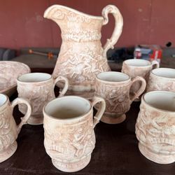 The Witches Pursuit Rare Ceramic Vintage Pitcher Vase  pink And White 1970s