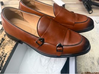 Men's Brown Leather Double Monk Strap Loafer Shoes