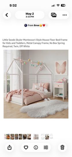 Little Seeds Skyler Montessori-Style House Floor Bed Frame for Kids and Toddlers, Metal Canopy Frame, No Box Spring Required, Twin, it is not assemble