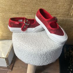 Girls Red Glitter Van Mary Jane Shoes 11.5