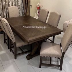 7 Pc Rustic Oak Dining Table Set Brand New In Box 