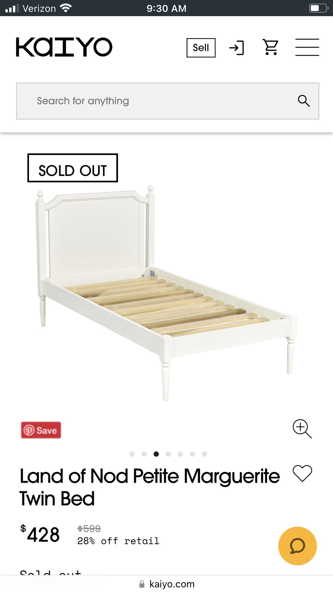 Crate and Barrel Kids Petite Marguerite Bed Frame With Toddler Rail