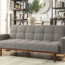 Brand New Grey Mid Century Modern Style Futon Sofa Sleeper 
