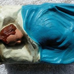  Vintage Baby In Cradle (W/Blue Bird Of Happiness) Cast Iron And Pressed Steel Toy Bank 