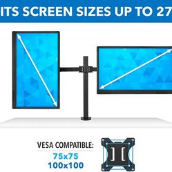Dual Monitor Mount Double Monitor Desk Stand Two Heavy Duty Full Motion Adjustable Arms Fit 2 Computer Screens 17-32 Inch C - Clamp and Grommet Base