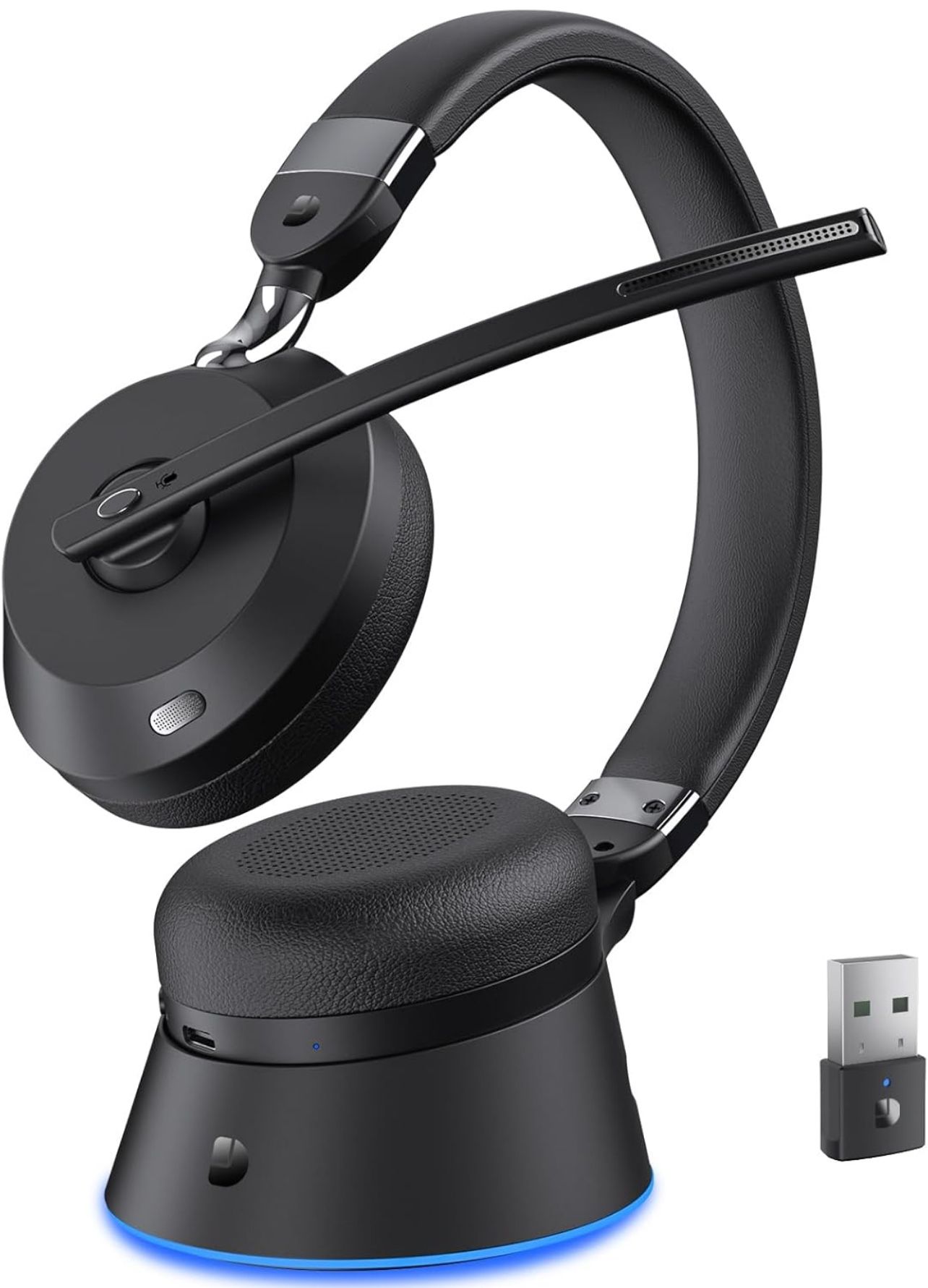 Wireless Headset with Mic for Work, Bluetooth Headset with Microphone (AI Noise Cancelling) & Charging Base, Wireless Headset for Work from Home/Offic