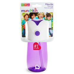 Munchkin Flip & Go Toddler Sippy Cup with Straw, 12 Ounce Bottle, Ultra Durable Tritan Material, Purple, Blue