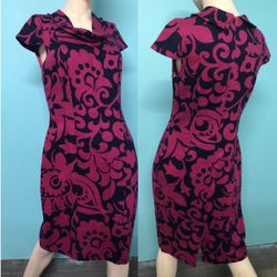 Talbots Linen Bold Floral Print Cowl Neck Pencil Sheath Dress Knee Length ~6~NWOT