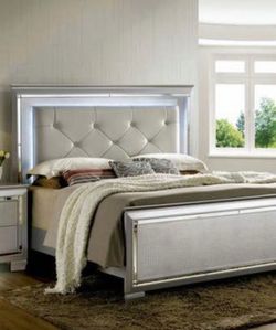 Full size Glam Mirrored LED Bed Frame & 2 Nightstands