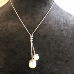 BRIGHTON Twist Silver Faux Pearls  Lariat Women's 21" Necklace